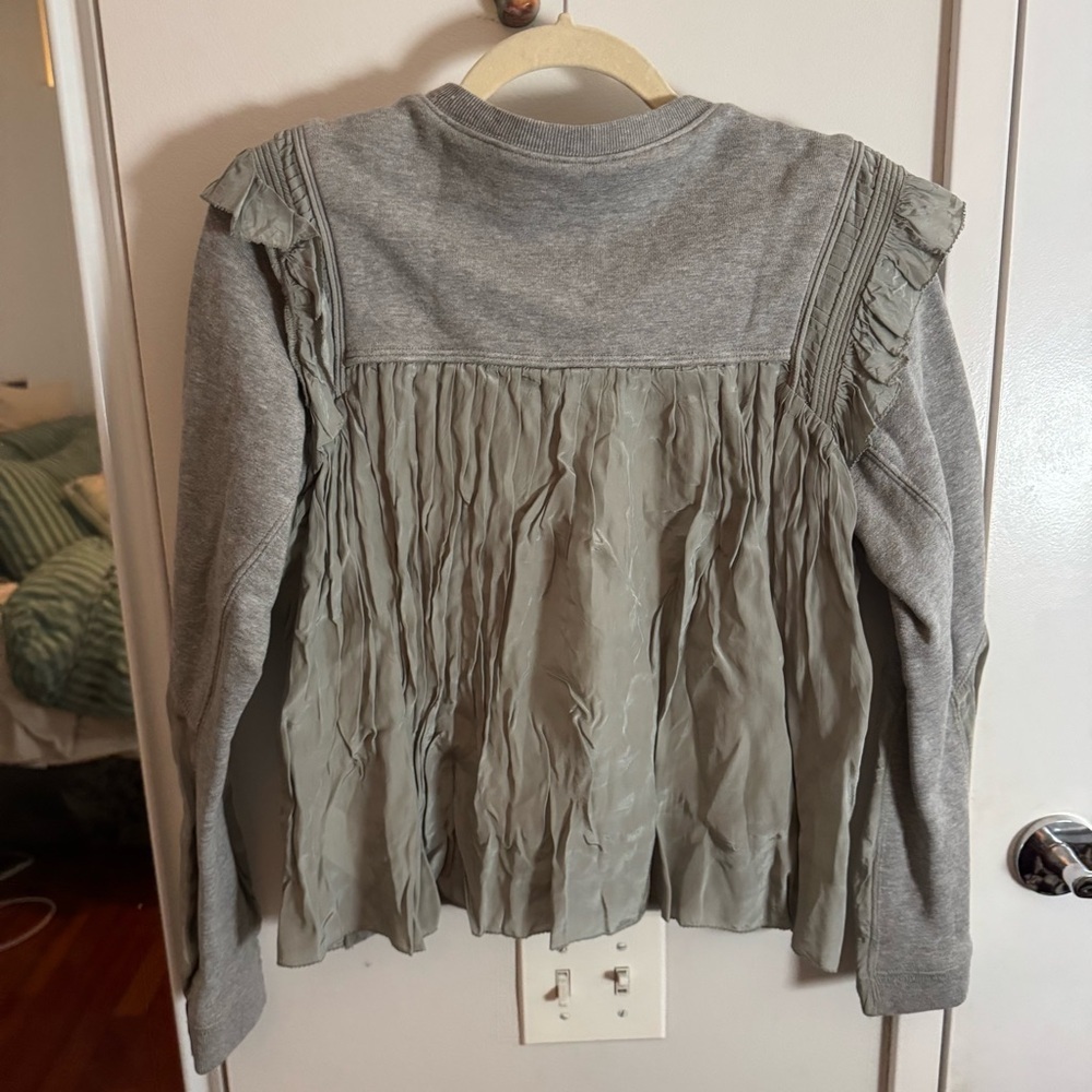 SEA NEW YORK GREY RUFFLE FLUTTER HEMINGWAY SWEATSHIRT, SIZE S - Picture 7 of 7